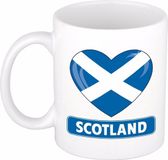 Bellatio Decorations Hartjes vlag Schotland koffiemok - drink beker - white - 300 ml