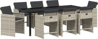 vidaXL Tuin Eettafel Set 9 st Lichtgrijs poly rattan