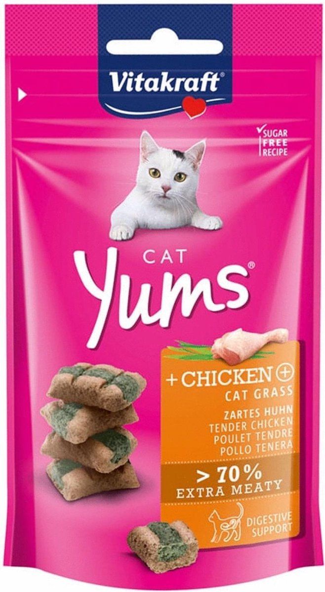 VITAKRAFT Cat Yums Kip & Kattengras - Kattensnack - 40 g