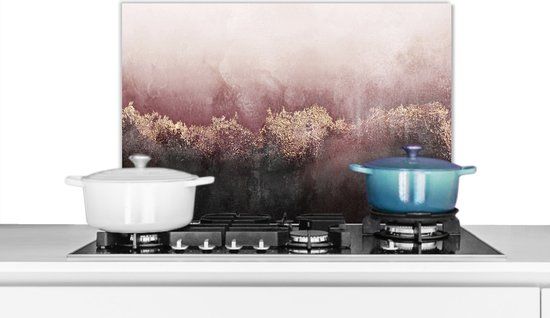 KitchenYeah Spatscherm keuken - Goud - Abstract - Chic - Roze - Luxe - Keuken - Achterwand keuken - 60x40 cm - Aluminium