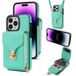iPhone 16 Pro Coque tout-en-un avec portefeuille et dragonne menthe