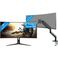 AOC CU34G2XP/BK + BlueBuilt Monitorarm Mechanische Veer voor 1 Ultrawide Monitor