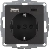 Gira E2 contactdoos - inbouw - 1-voudig - randaarde - USB A/C - zwart