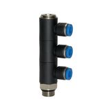 Riegler L-meervoudige verdeler »Blaue serie«, 3-voudig, draaibaar, G 1/2 a., voor slot buiten-Ø 8 mm, werkdr. Maximale 15 bar, kunststof/MS vern.