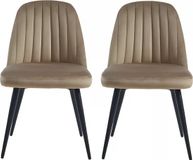 Vente-unique Set van 2 stoelen ELEANA - Fluweel en zwart metaal - Beige