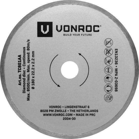VONROC Diamant zaagblad Ø180mm – Volrand – Universeel – Geschikt voor Steen, Beton