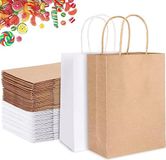 Packadi 50 x papieren draagtassen Van Kraftpapier Met Gevlochten Oren 22x10x28cm bruin en wit