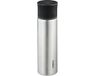 Merkloos thermosfles met drinkbeker - 750 ml - dubbelwandig - lekvrij - RVS - zilver/zwart