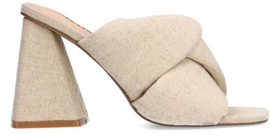 Sacha - Dames - Beige denim muiltjes met hak - Maat 42