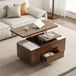Noyer Table Basse Pliante Et Relevable – 100x50x65 Cm – 4 Tabourets Sous La Table – Gain De Place Pour Studio