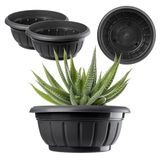 KADAX Bloemenschaal, ronde plantenbak, plantenbak van kunststof, weerbestendige bloempot voor buiten, bloemen, planten, tuin, balkon, decoratie, bloempot, vorstbestendig, diameter 38 cm, zwart