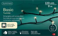 Lumineo Kerstverlichting - 120 led lampjes - warm wit - 9 meter - zwart snoer - lichtsnoer - buiten