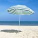Parasol de plage Ø180 cm avec toit inclinable et mât en métal, protection solaire pour jardin, terrasse, extérieur, rayures vertes et blanches