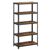 JOYFURNOS Étagère à 5 niveaux, Étagère en acier pour rangement, Montage sans outils, pour garage, abri, Capacité de charge 600 kg, 50 x 100 x 200 cm, Marron rustique et noir