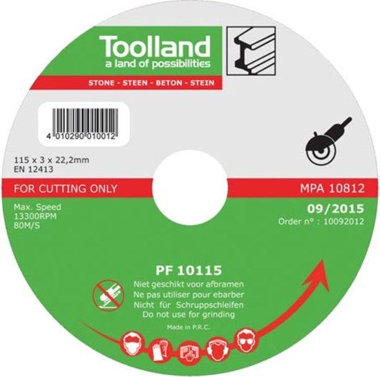 Toolland Snijschijf - 115 mm - Nat snijden - Graniet, steen, baksteen, marmer