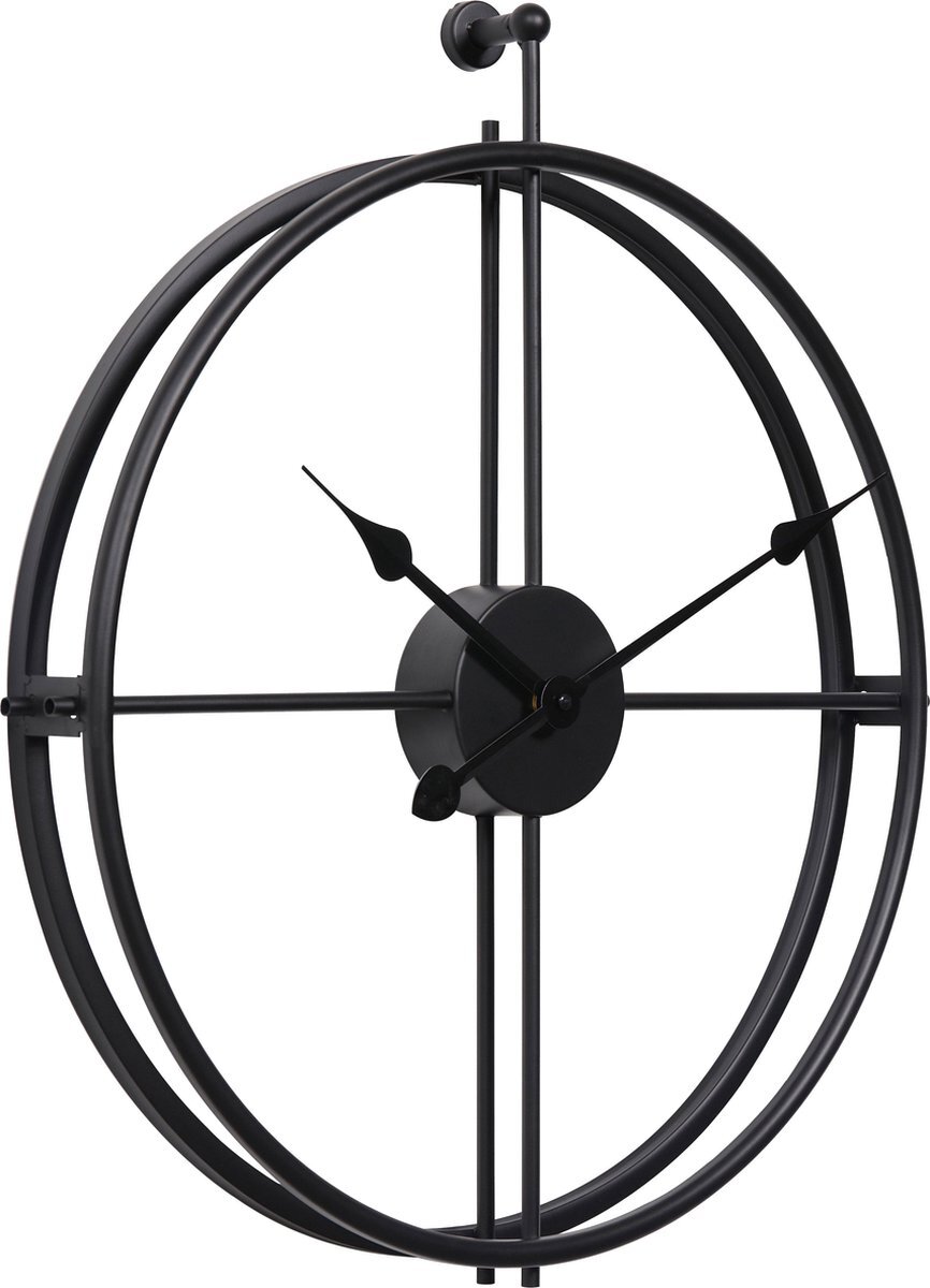 LW collection Wandklok Alberto zwart 52cm - Wandklok modern - Stil uurwerk - Industriële wandklok