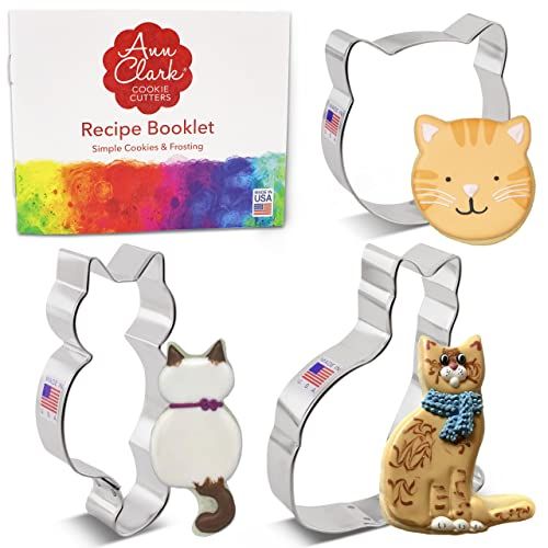 Ann Clark Cookie Cutters Kitty Cat Cookie Cutter Set - 3 delig - Kattengezicht, Zittende kat en Gekrulde kat - Ann Clark - Vertind staal