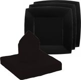 Santex feest/verjaardag servies set - 20x gebaksbordjes/25x servetten - zwart - karton