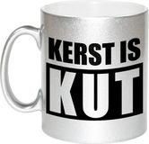 Bellatio Decorations Kerst is kut Koffiemok - 330 ml - keramiek - zilver