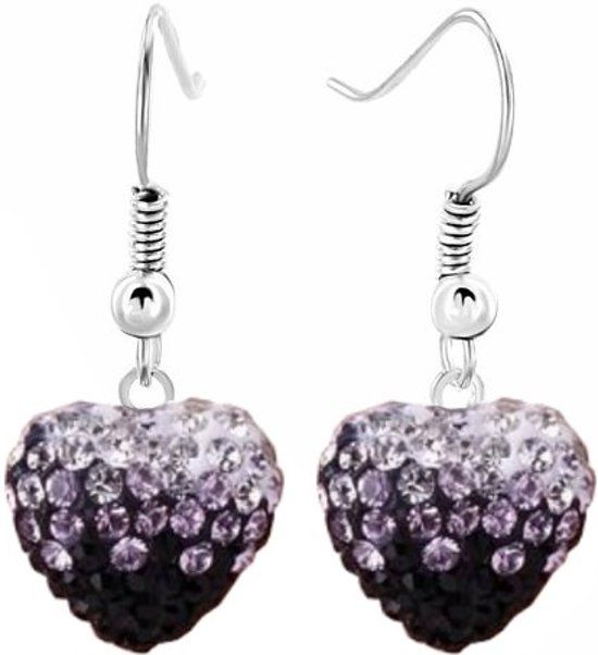 Fako Bijoux® - Oorbellen - Disco Dots - Hanger - Hart Duo - Zwart - 8719874852371