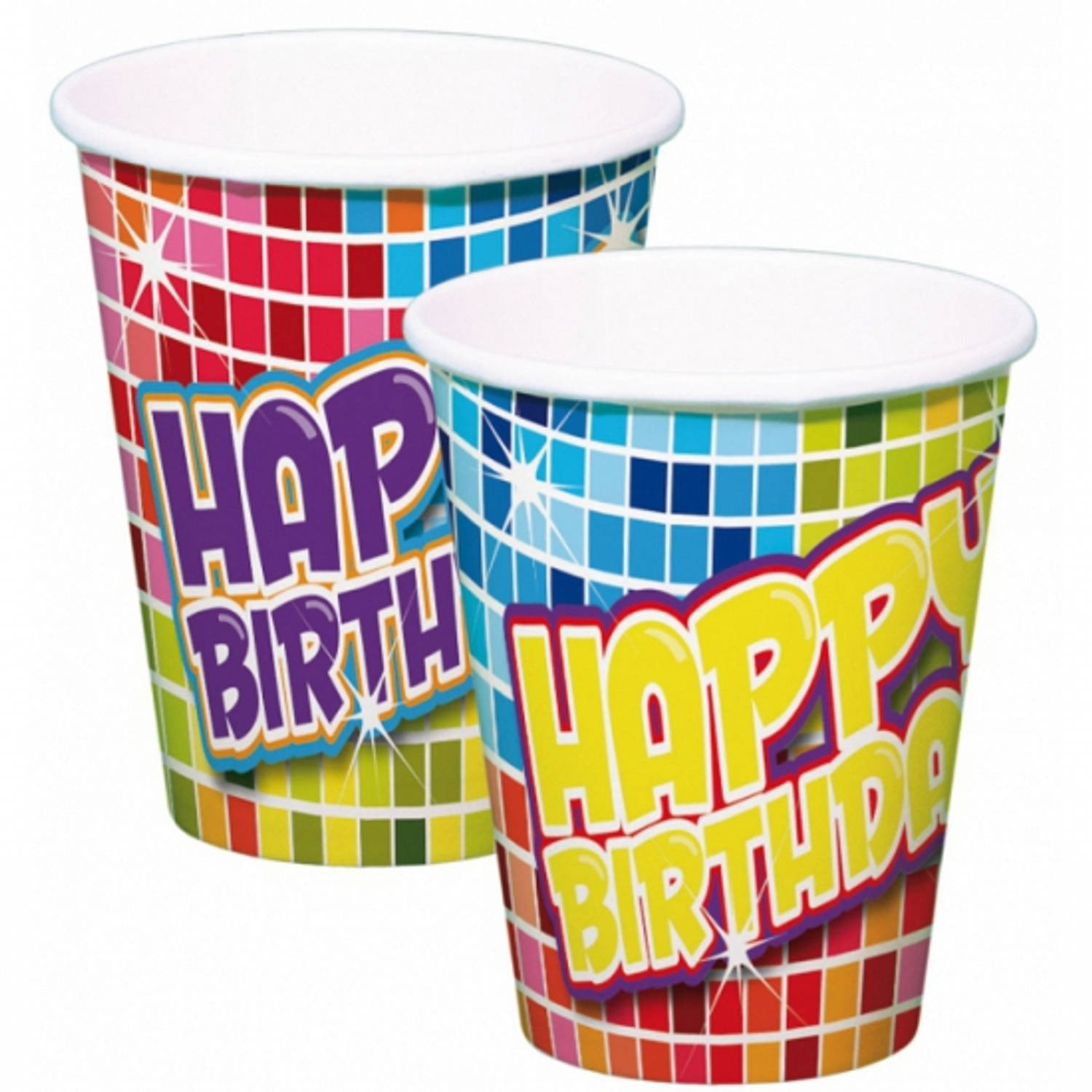 Folat 24x stuks Happy Birthday thema verjaardag bekertjes van papier - Feestartikelen