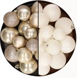 Decoris Kaemingk B.V. Kerstballen 60x stuks - mix creme wit/champagne - 4-5-6 cm - kunststof