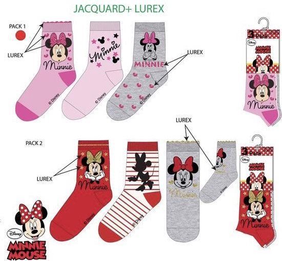 Disney Minnie Mouse Socks - 6 Pairs - Size 31/34 - Pink/Red/Grey