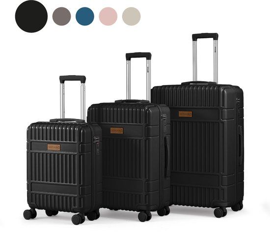 SKYCASES Kofferset - Classic Heritage – 3 Delig – Handbagage & Check-in Koffers – 36L/63L/100L – TSA Slot – 360° geruisloze wielen – Lichtgewicht – Trolley – Zwart