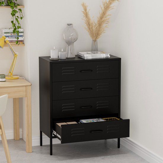 Lendo Online Ladekast - Industrieel - Zwart - 80x40x100 cm