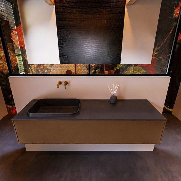 Mondiaz ERIN 150cm badmeubelset onderkast Rust met 1 lade Wastafel RIDGE links Urban ERIN11066