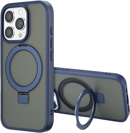 Accezz Hoesje - Geschikt voor Apple iPhone 16 Pro Max - Ring Stand Backcover geschikt voor MagSafe - Blauw