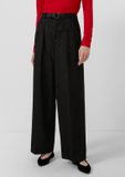 s.Oliver Zwarte Geplooide Broek met Glittergaren - Maat 44