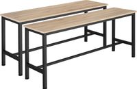 tectake® Banken voor eettafel - Set van 2 houten keukenbanken - 108x32,5x50,5 cm - Industrieel design - Voor eetkamer, keuken, woonkamer - Zwart metalen frame - Lichtbruin