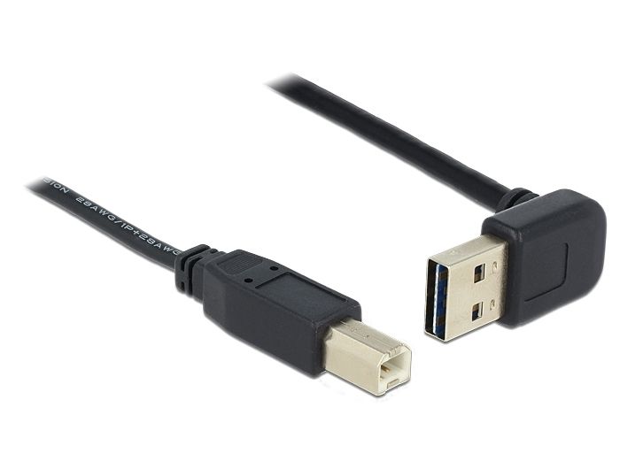 Delock USB 2.0 A Male to USB B Male Cable - Angled/Straight - 3m - Black