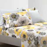 Lush Decor Leah Soft Sheet 6-delige set, koningin, geel & grijs