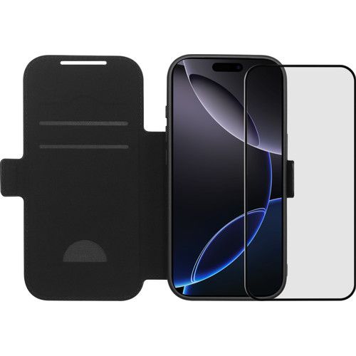 BlueBuilt Apple iPhone 17 Pro Book Case Leer Zwart + Screenprotector Glas