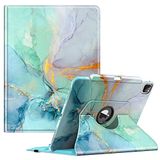 Fintie Hoes voor iPad Pro 12.9 2021 5e Generatie/iPad Pro 12.9 4e Gen 2020/3e Gen 2018 360 Graden Verstelbare Beschermhoes Case Cover met Potloodhouder, Auto Sleep/Wake, (Z-Smaragdgroen)