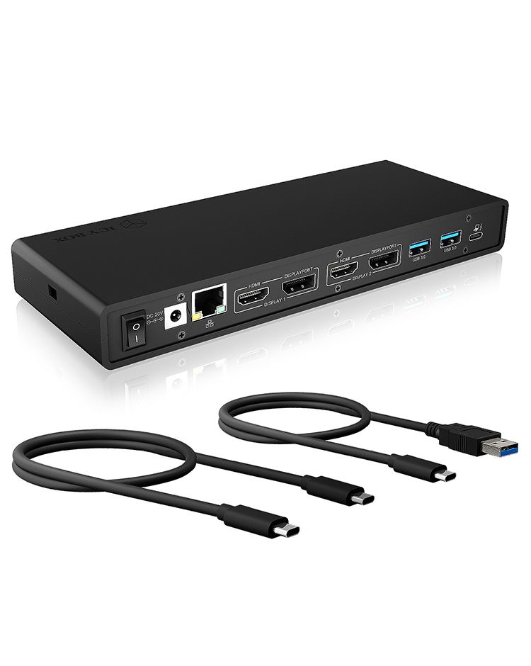 ICY BOX IB-DK2245AC USB-C Docking Station - USB 3.2 Gen 1, 4x USB-A, 2x HDMI, 2x DP, Ethernet, 65W PD - Zwart
