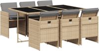 vidaXL 7-delige tuinset met kussens, polyrattan, gemengd beige
