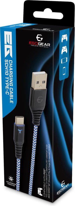 EgoGear USB-C 3m Gevlochten Oplaadkabel Wit en Blauw