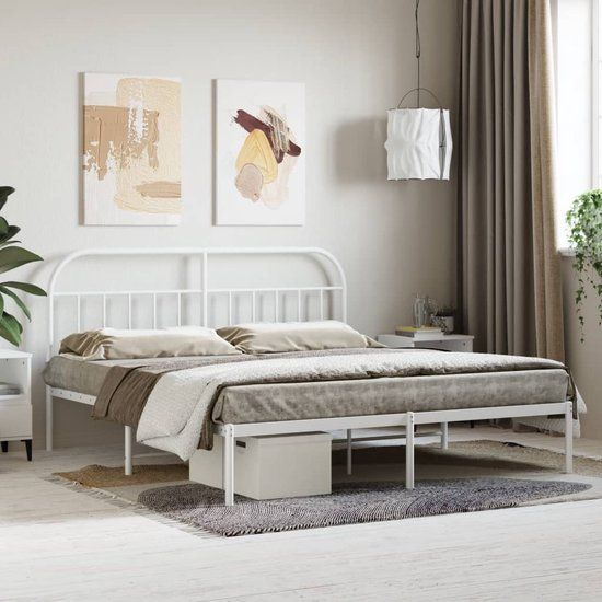vidaXL Bedframe met hoofdbord Metaal Wit 180x200 cm
