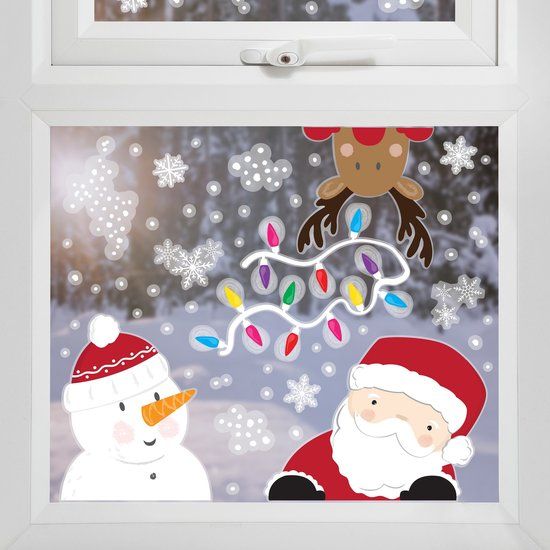Ginger Ray Merry Christmas Raamstickers Kerstman, Sneeuwpop, Rendier
