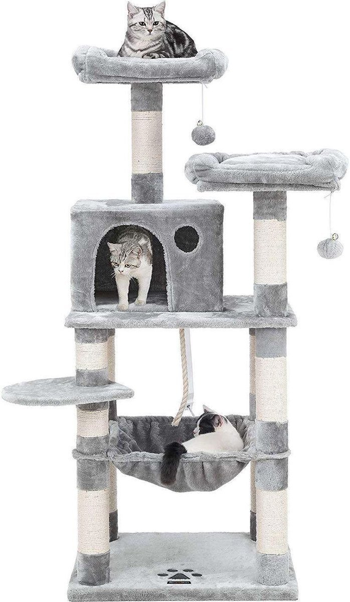 Nancy's Cathlamet Kattenboom - Krabpaal - Klimboom voor katten - Kat Toren met grot - Lichtgrijs - 55 x 45 x 143 cm wit