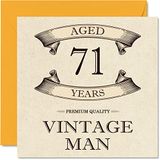 Vintage 71e verjaardagskaarten voor mannen - 71 jaar oud - leuke verjaardagskaart voor opa vader echtgenoot oom broer opa wenskaarten 145 mm x 145 mm wenskaarten, 71e verjaardagskaart