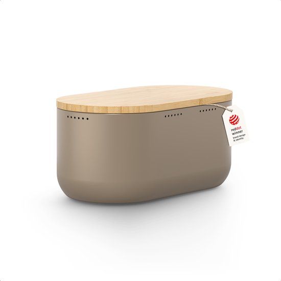 LARS NYSØM Broodtrommel - Bamboe deksel bruikbaar als snijplank - 35,5x18,5x15,8cm (Taupe Brown)