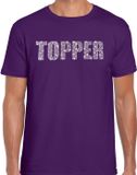Bellatio Decorations Shoppartners Bv Glitter Topper T-shirt Paars met Steentjes/Rhinestones voor Heren - Glitter Kleding/Foute Party Outfit L