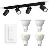 Philips Hue Kosipo Opbouwspot (Zwart) - Warm tot Koelwit Licht - Incl. Hue Dimmer Switch - Plafondspot met 4 Lichtpunten - GU10 - Hue White Ambiance