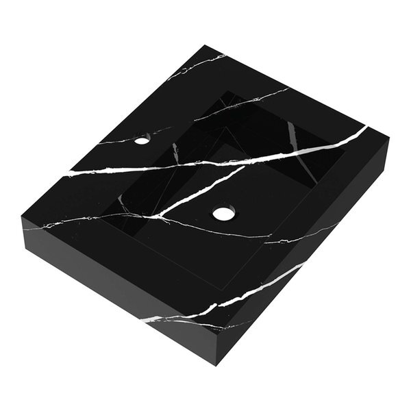 Saniclass Artificial Marble Wastafel 59.6x45.7x10.5 Rechthoek 1 kraangat 1 wasbak Marmerlook Zwart WT-AM601NE