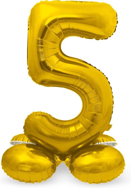 Folat - Cijfer 5 Goud met standaard - 72 cm