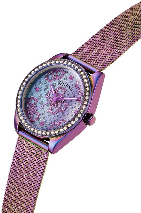 Guess Boa Kwarts Analoog Horloge Paars Kast Gemaakt Van 100% Roestvrij Staal En Een Armband Van 100% Roestvrij Staal 32 GW0748L2, GW0748L3